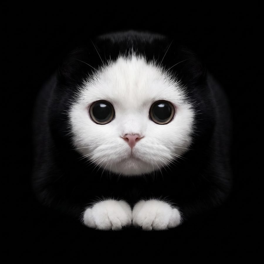 Mochi's white face floating in darkness